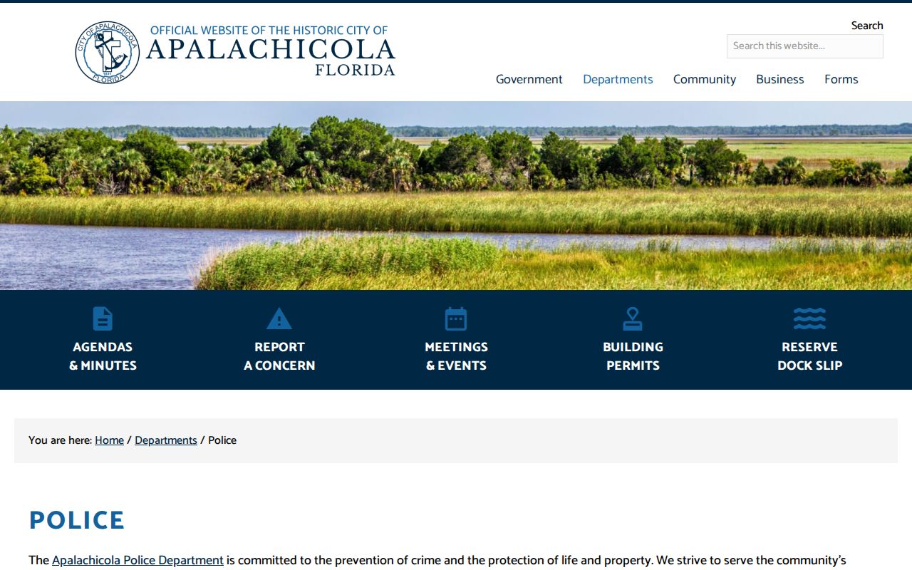 Apalachicola Police Department official arrest records source in Franklin County