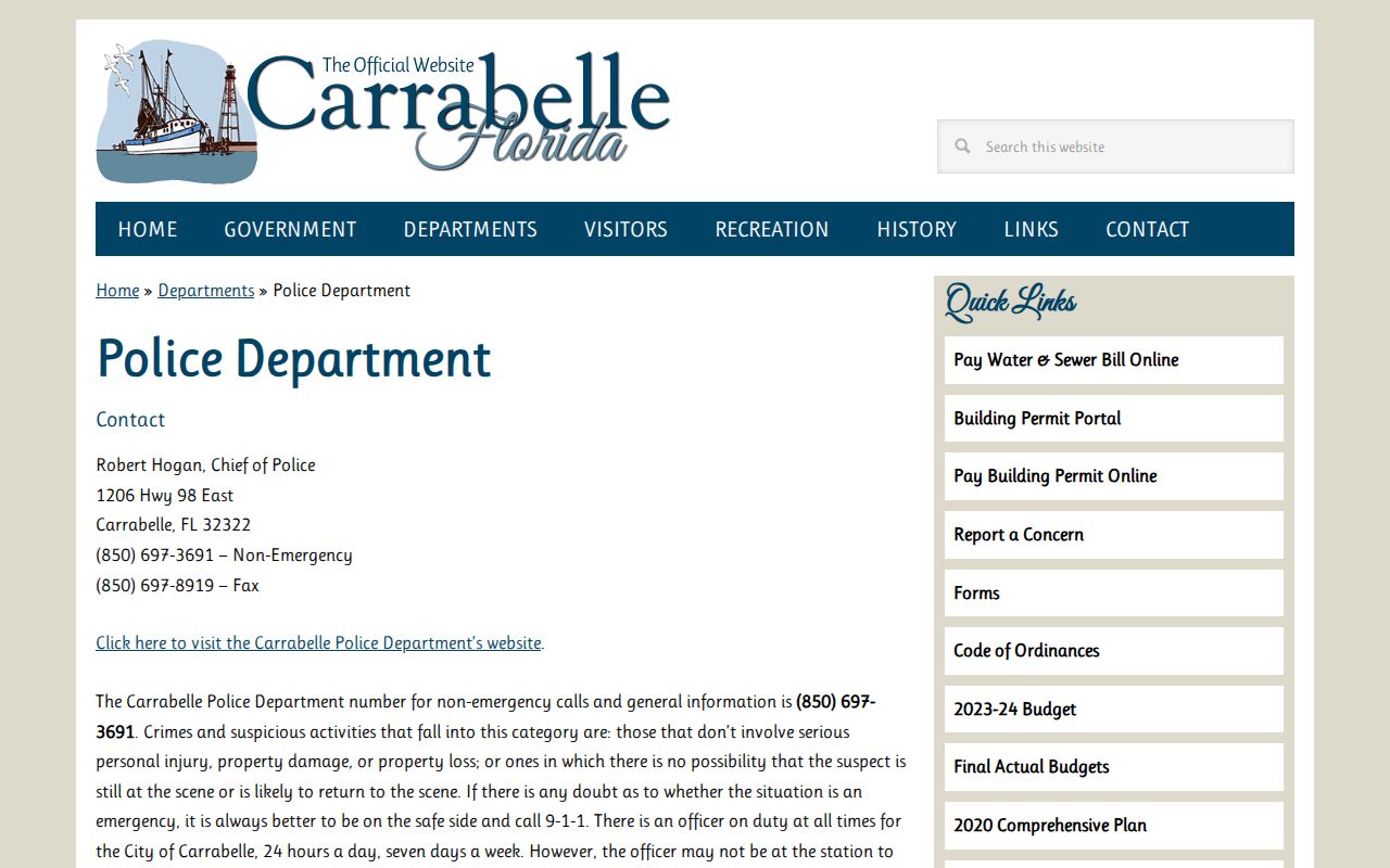Carrabelle Police Department official arrest records source in Franklin County