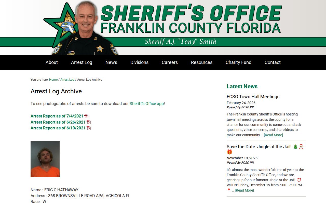 Franklin County historical arrest log and booking photo app notice